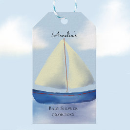 Little Blue Segelbåt Baby Shower Presentetikett