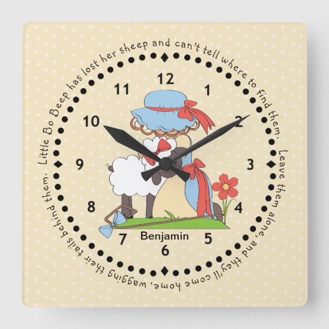 Little Bo Peep Wall Clock Fyrkantig Klocka (Framsida)