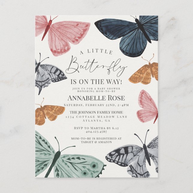 Little Boho Butterfly Girl Baby Shower Inbjudan (Framsida)