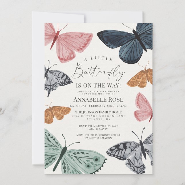Little Boho Butterfly Girl Baby Shower Inbjudan (Framsida)