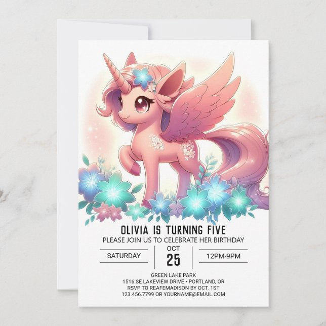 Little Boho Unicorn Digital Birthday Inbjudningar (Framsida)