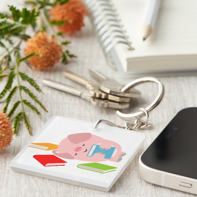Little Bok Älskare (Tecknad Gris), akryl Keychain (Högra Framsidan)