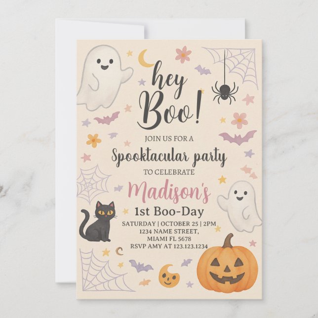 Little Boo 1:a födelsedagsinbjudan Cute Halloween Inbjudningar (Framsida)