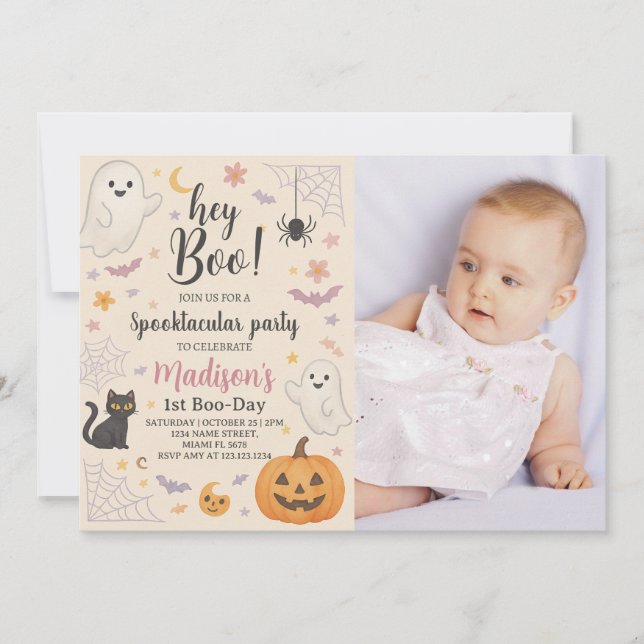 Little Boo 1:a födelsedagsinbjudan Cute Halloween Inbjudningar (Framsida)