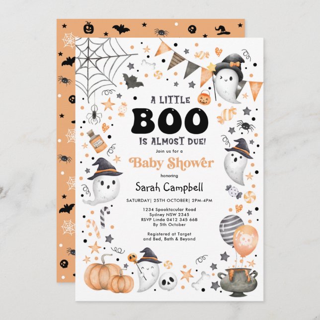 Little Boo andas Halloween Ghost Baby Shower Inbjudningar (Fram/baksida)
