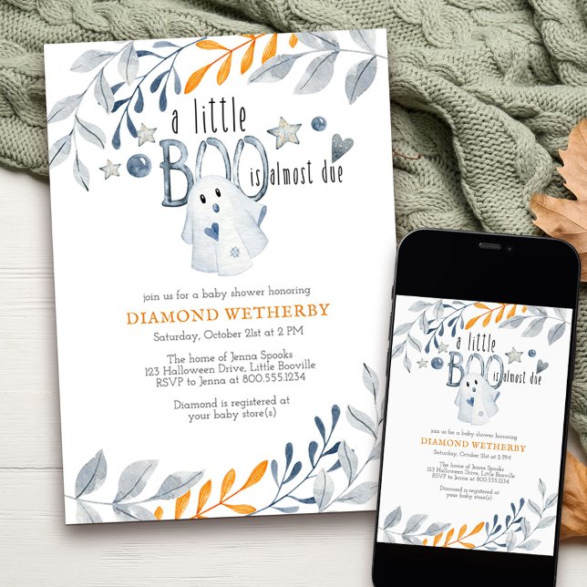 Little Boo är nästan på väg att bli Halloween Baby Inbjudningar (Little Boo is almost due - fall baby shower invitation, available printed or as a printable download)