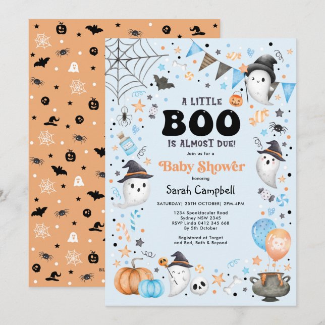 Little Boo är nästan på väg att bli Halloween Baby Inbjudningar (Fram/baksida)