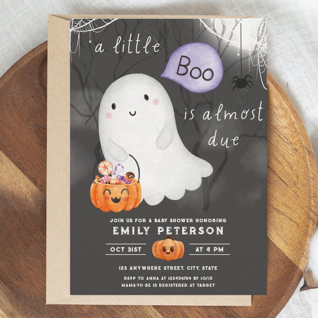 Little Boo är snart klar | Halloween Baby Shower Inbjudningar (Little boo is almost due - baby shower invitation)