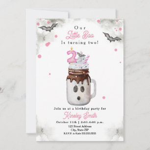 Little Boo är Två Ghost Milkshake Rosa Birthday Inbjudningar