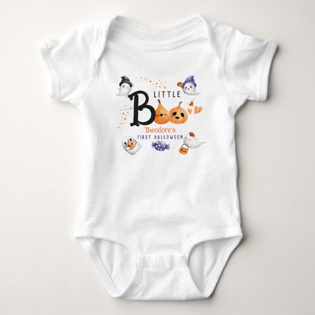 Little Boo Baby Första Halloween Cute-eget namn T Shirt (Framsida)