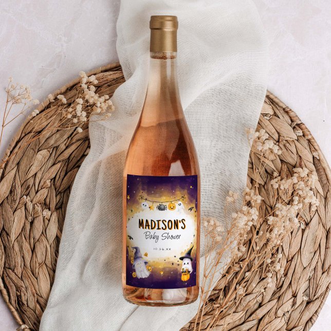 Little Boo Baby Shower Cute Halloween Baby Shower Vinflaska Etikett (Skapare uppladdad)