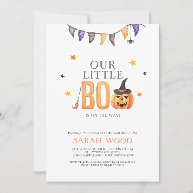 Little Boo Baby Shower, Halloween Pumpkin Shower Inbjudningar (Framsida)