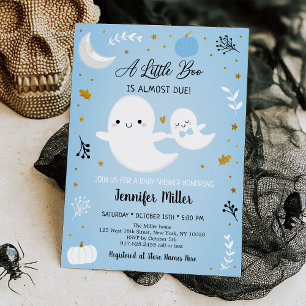 Little Boo Blue Guld Ghost Pumpkin Baby Shower Inbjudningar