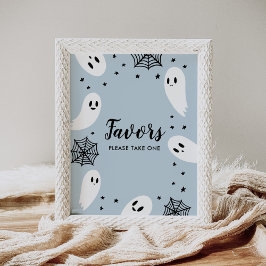 Little Boo Blue Halloween Baby Shower-favoritskylt Poster