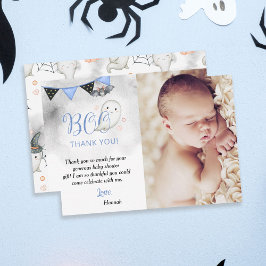 Little Boo Blue Halloween Ghost Baby Shower Photo Tack Kort
