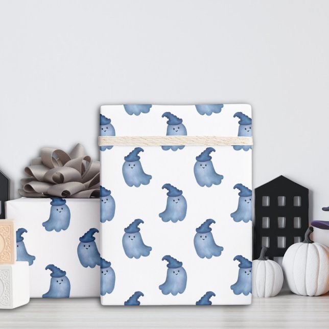 Little Boo Blue Spöken Halloween Baby Shower Presentpapper (Skapare uppladdad)