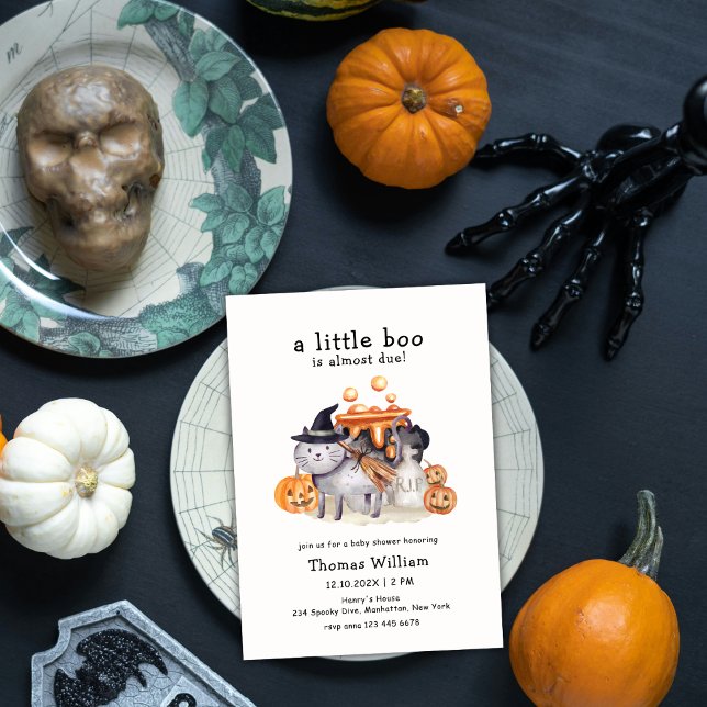 Little Boo Cat in Hat Witch Brewing Baby Shower Inbjudningar (Little Boo Cat In Hat Witch Brewing Baby Shower Invitation)