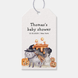 Little Boo Cat in Witch Hat Brewn Baby Shower Presentetikett