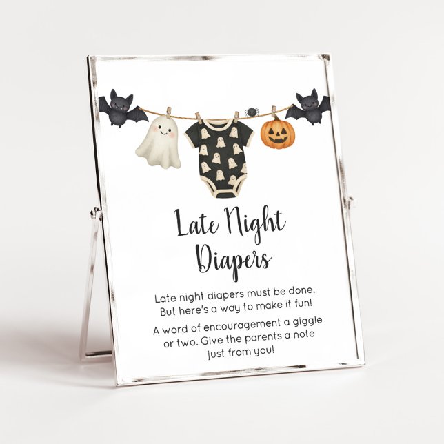 Little Boo Clothesline Baby Late Night Diaper Sign Poster (Halloween Little Boo Clothesline Baby Shower Sign)