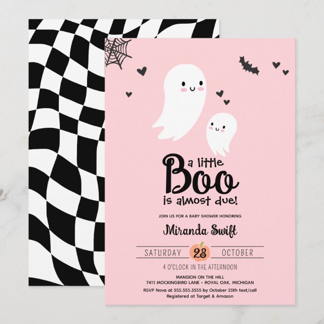 Little Boo Cute Baby Ghost Halloween Shower Inbjudningar (Fram/baksida)