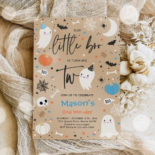 Little Boo Cute Blue Ghost 2:a Birthday Party Inbjudningar
