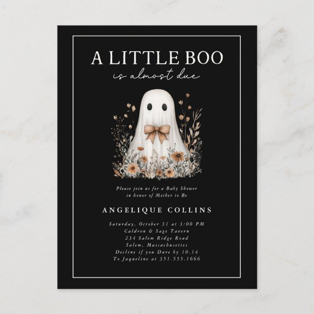 Little Boo Cute Ghost Bow WildblommBaby Shower Vykort (Framsida)