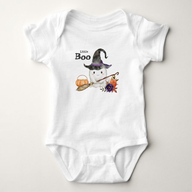 Little Boo Cute Ghost Halloween 1st Birthday T Shirt (Framsida)