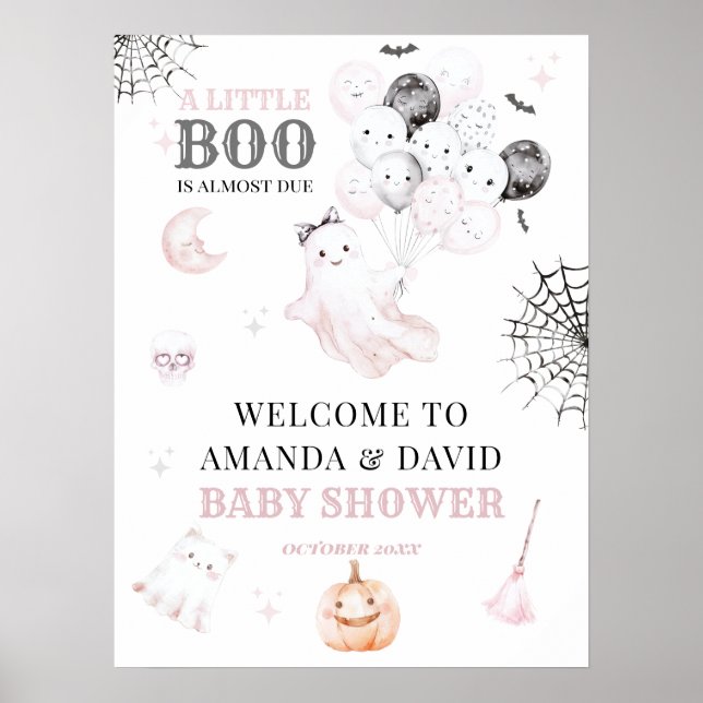 Little Boo Cute Ghost Halloween Flicka Shower Poster (Framsidan)