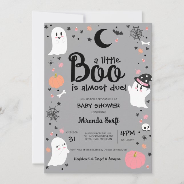 Little Boo Cute Ghost Halloween Rosa Baby Shower Inbjudningar (Framsida)