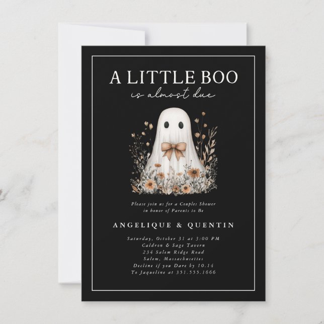 Little Boo Cute Ghost Wildblommor Par Shower Inbjudningar (Framsida)