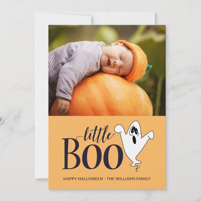 Little Boo Cute Halloween Baby Photo Julkort (Framsida)