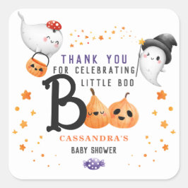 Little Boo Cute Halloween Baby Shower Tack Fyrkantigt Klistermärke