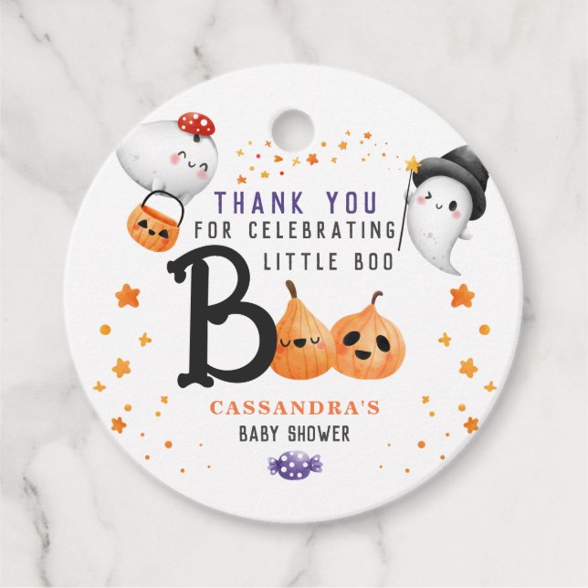 Little Boo Cute Halloween Baby Shower Tack Gåvor Etiketter (Framsida)