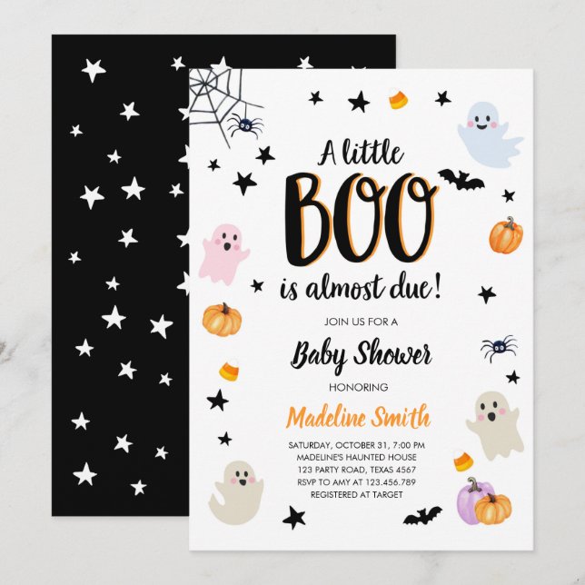 Little Boo Cute Halloween Cute Ghost Baby Shower Inbjudningar (Fram/baksida)