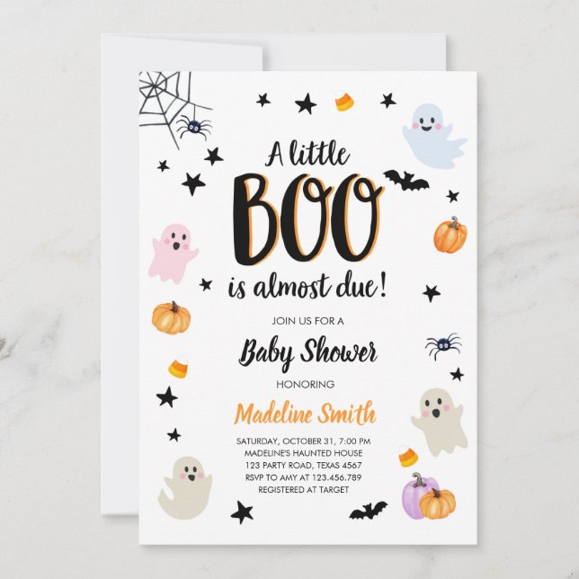 Little Boo Cute Halloween Cute Ghost Baby Shower Inbjudningar (Framsida)