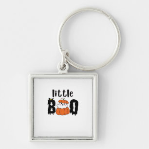 Little Boo Cute Halloween Pumpkin Cat Vintage Styl Fyrkantig Silverfärgad Nyckelring