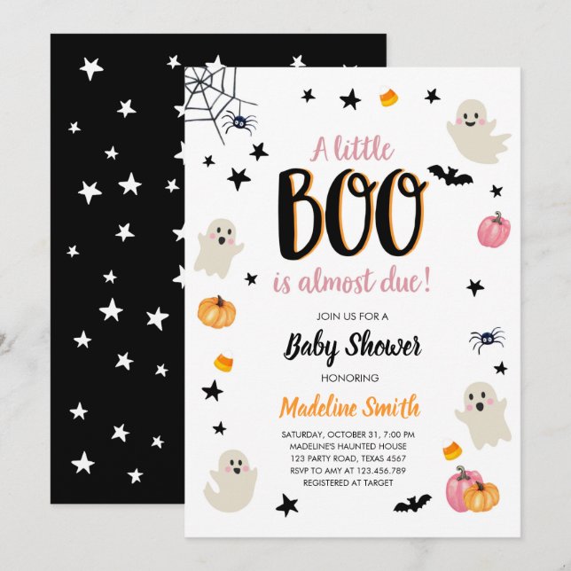 Little Boo Cute Halloween Rosa Ghost Baby Shower Inbjudningar (Fram/baksida)