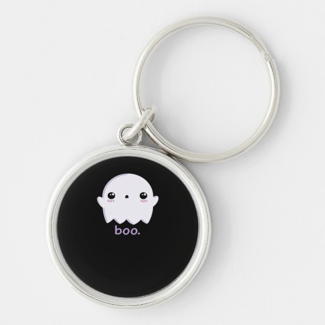 Little Boo Cute Halloween Rund Silverfärgad Nyckelring (Framsidan)