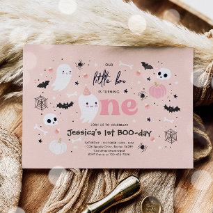 Little Boo Cute Rosa Ghost Halloween 1st Birthday Inbjudningar