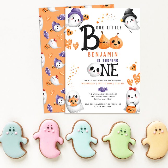 Little Boo Cute Spöken Halloween First Birthday Inbjudningar (Skapare uppladdad)