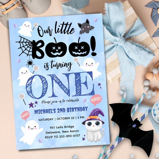 Little Boo! Cute Spooky Boy Halloween 1:a födelsed Inbjudningar (Skapare uppladdad)