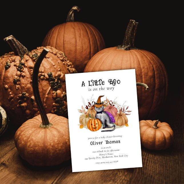 Little Boo Dikt Cat in Witch Hat Baby Shower Inbjudningar (Little Boo Poem Cat in Witch Hat Baby Shower Invitation)
