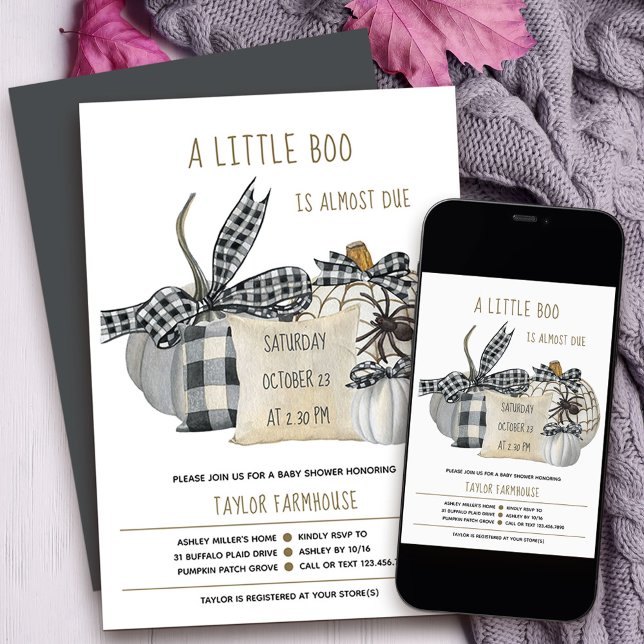 Little Boo Farmhouse Pillow Halloween Baby Shower Inbjudningar (Little Boo baby shower Invitation with stylish farmhouse porch decor
)