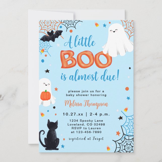 Little Boo Ghost Boy Halloween Baby Shower Inbjudningar (Framsida)