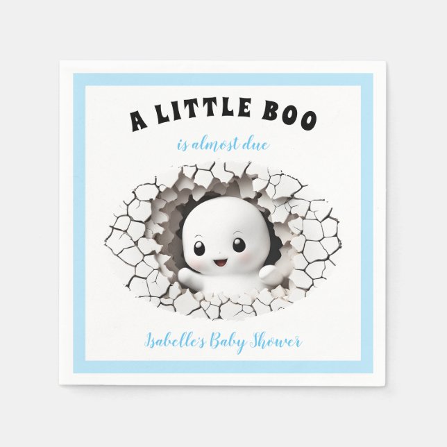Little Boo Ghost Boy Shower Blue Napkins Pappersservett (Framsidan)