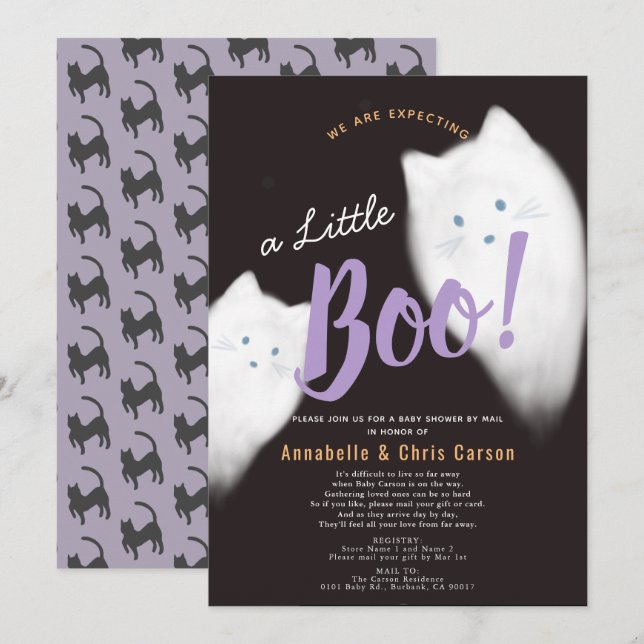 Little Boo Ghost Cat Halloween Baby Shower by Mail Inbjudningar (Fram/baksida)