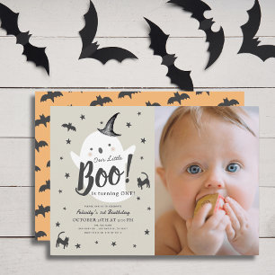 Little Boo Ghost Halloween 1:a födelsedagsfoto Inbjudningar