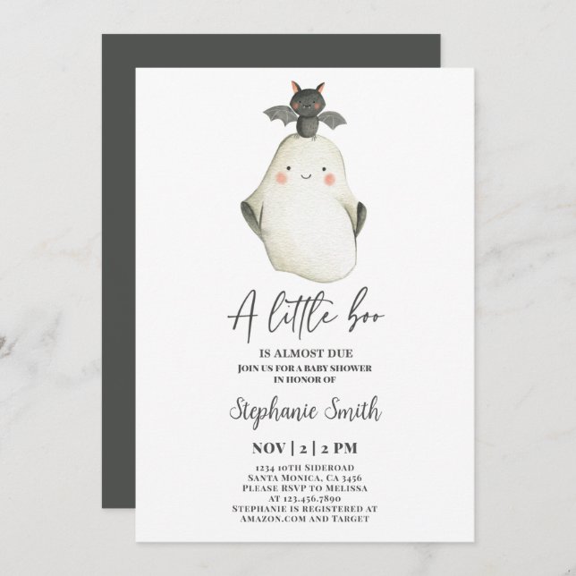 Little Boo Ghost Halloween Baby Shower-inbjudan Inbjudningar (Fram/baksida)