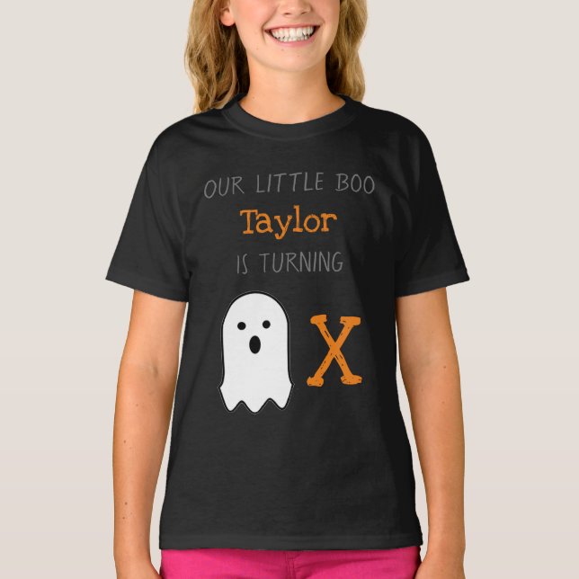 Little Boo Ghost Halloween Birthday T Shirt (Framsida)
