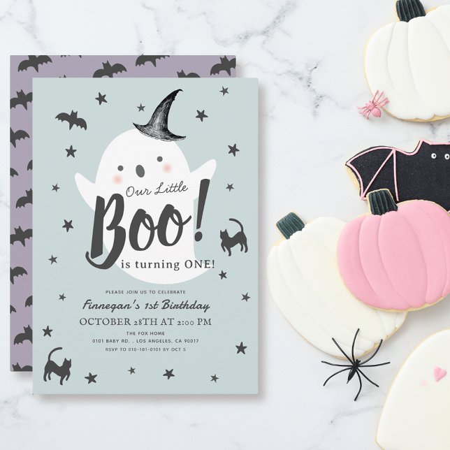 Little Boo Ghost Halloween Blue Boy 1st Birthday Inbjudningar (Skapare uppladdad)